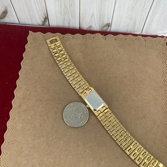 Vintage Bulova Diamond Tank Style Watch Gold over Stainless Steel Link Bracelet - Picture 6 of 7